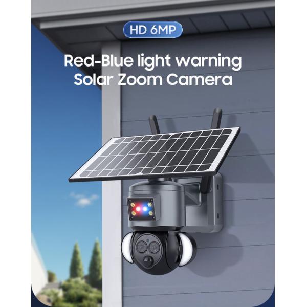 PTZ 12X Zoom Smart Floodlight Solar Wifi Camera Red Blue Warning