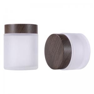 Quality 6OZ 8OZ 9OZ 12OZ Cream Frosted Cosmetic Glass Jars With Wooden Cap for sale