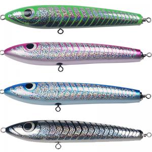 Quality 4 Colors 20CM/90g 3D Eyes Solid Wood Bait Treble Hooks 0.1-0.3m floating Wooden Pencil Fishing Lure for sale