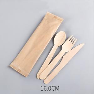 Quality 140mm Disposable Wooden Dinner Party Cutlery Set Biodegradable Forks Knives And Spoons for sale