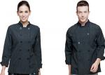 Print Logo Black Chef Uniform Full Length Vertical Pattern Design With Double