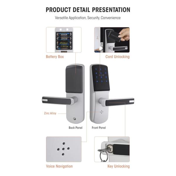 Tuya Wifi Controlled Door Lock Zinc alloy Keyless Fingerprint Door Lock Silver