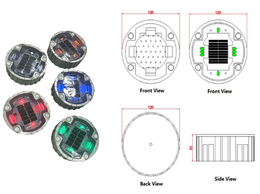 58 ton Weight Resistance 2.5V Dia 125mm solar Road Marker Underground for traffic safety and landscape