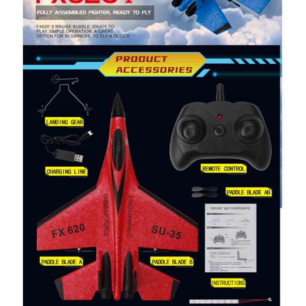 FX620 2.4GHz 2-Channel Foam RC Plane Model Glider RC Jet Airplane with Charging Time of 60 Mins and 3.7V 150mAh Battery