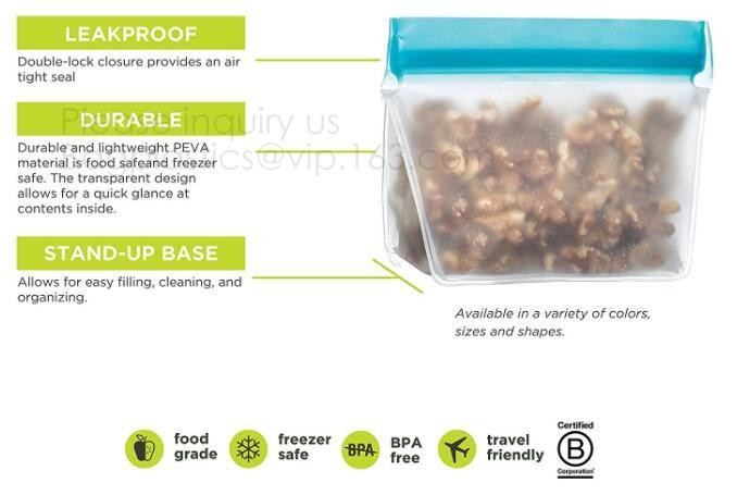 Kitchen Reusable Storage Silicone Food Fresh Bag with free hand baggy rack,preservation food fresh vacuum storage bag wa