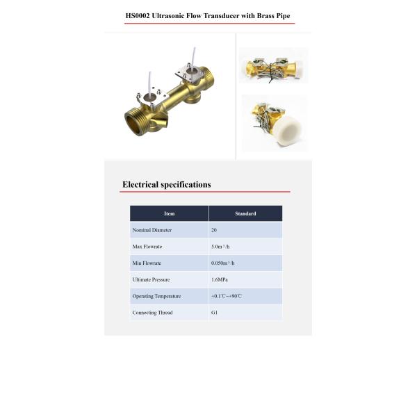 Dia 20mm Brass Pipe Flow Sensor Ultrasonic High Temperature Resistance