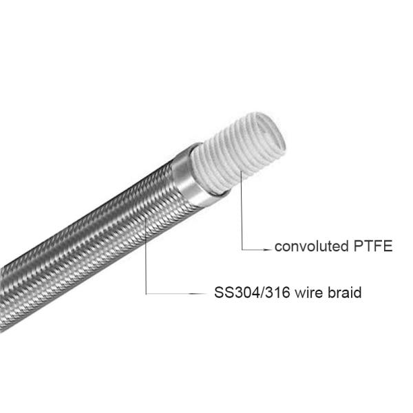ID 3/8" DN10 Flexible SS Braided PTFE Hose Convoluted PTFE