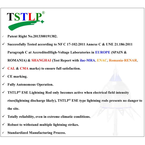 Overseas Certified Ese Lightning Conductor TSTLP ESE types On Building