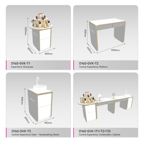 Skincare Store Design Beauty Store Display Table with Central Hall Side Cabinet - Double sided Display for Cosmetic Store Decoration
