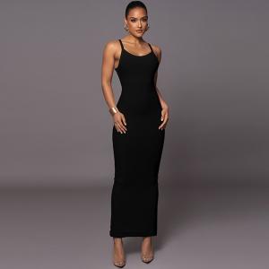 Quality Seductive Style Black Slip Dress Trim Fit Black Long Dress Sensual Silhouette for sale