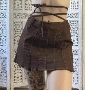 China Oem Apparel Manufacturers Women'S Brown Lace Up Denim Culottes Slim Wide Leg Shorts on sale