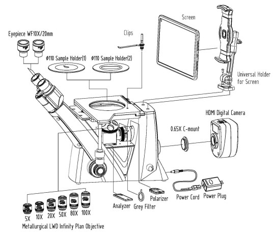 50X-1000X Metallurgical Inverted Optical Microscope Polarizing Observation