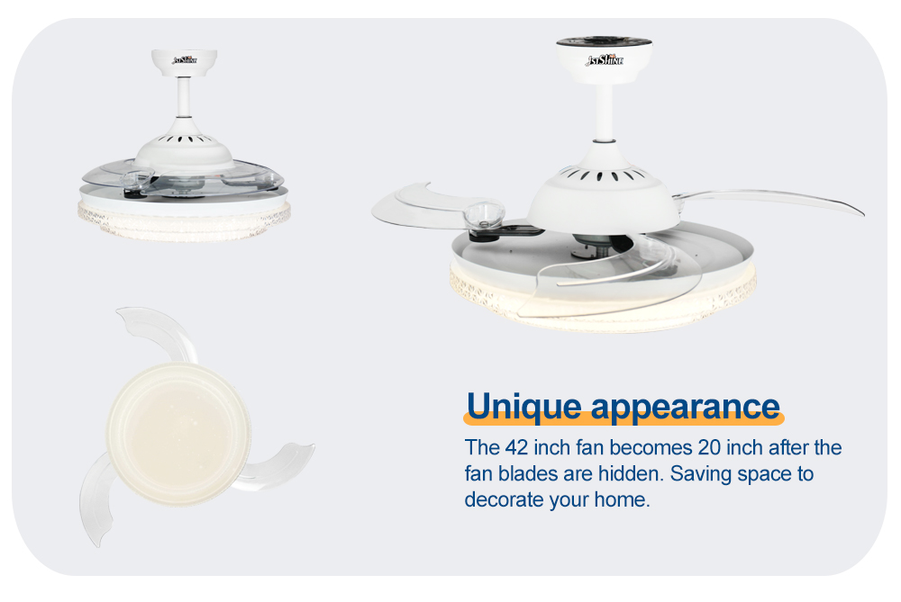 Speed 3-Blade Hidden Blade Ceiling Fan with 10- and 3000K/4500K/6000K Color Temperature