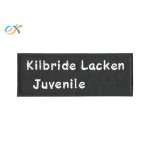 Quality Black Bottom White Words Embroidered Fabric Patches Polyester Material for sale