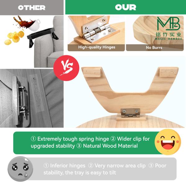 Custom Bamboo Sofa Arm Tray With 360° Rotatable Phone Holder For Living Room