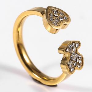 China Crystal Heart Design Stainless Steel Jewelry Rings Gold Plated For Wedding on sale