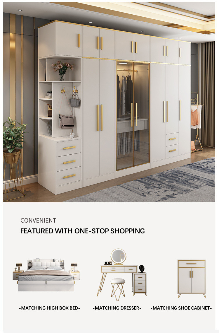 Home Modern Bedroom Furniture MDF Panel Freestanding Wardrobe Cabinet