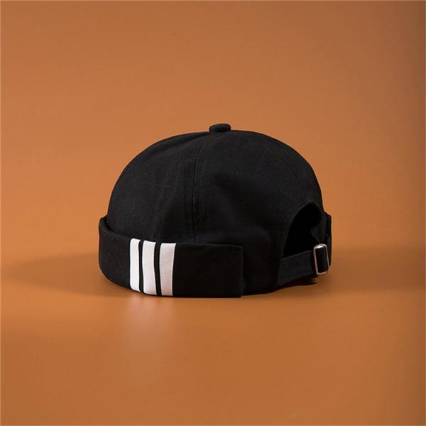 High Quality Embroidered Rolled Caps,Customized Plastic Buckle Docker Caps,Washed Black Brimless Hats