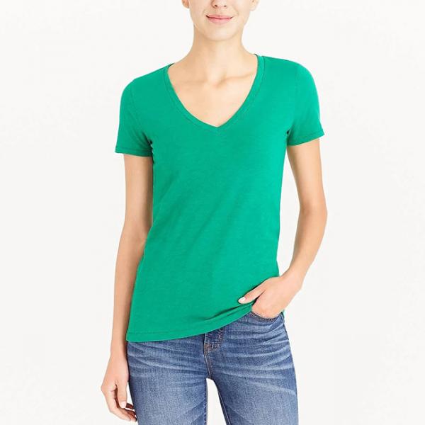 Buy Summer Women's V - Neck Cotton Casual T Shirts , Jersey Knit Ladies Short Tops at wholesale prices