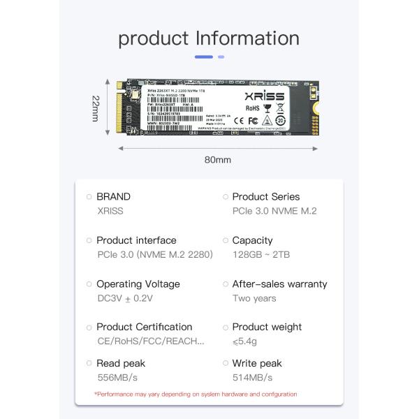 XRISS M.2 Pcie NVME SSD Internal Hard Disk 128GB 256GB 512GB 1TB 2TB Hard Drive
