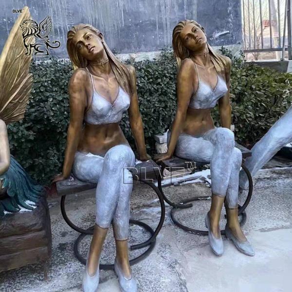 Buy BLVE Bronze Beautiful Girl Statue Blonde Life Size Modern Sitting Naked Woman Sculpture Outdoor Garden at wholesale prices