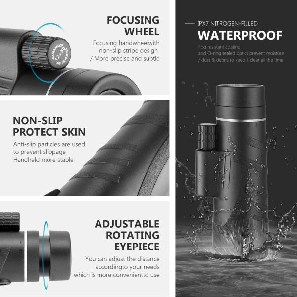 Cell Phone Camera Lens 12x50mm Monocular Telescopefor Adults, Compact HD Professional Binoculars for Bird Watching