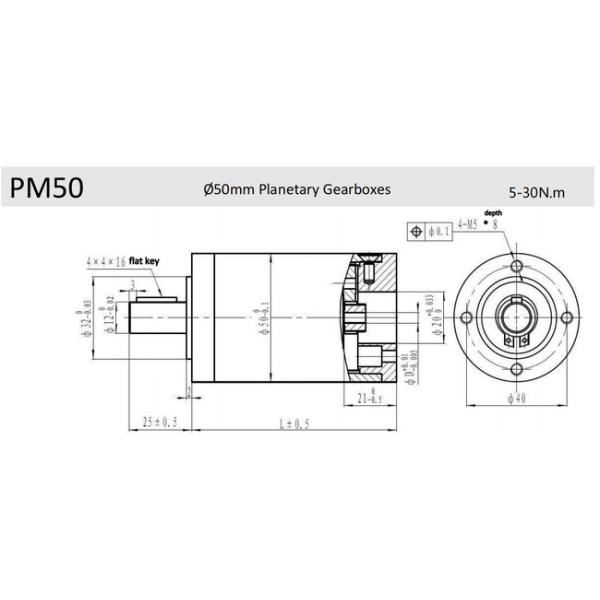 Hardened Steel Gears 50mm Planetary Gearhead 30N.M Robust Low Noise