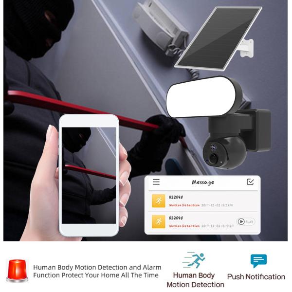 3MP Battery Security Camera With 1000LM Light 6W Solar Panel Camera