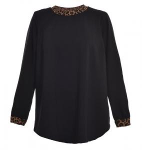 Quality Simple Design Daily Wear Ladies Fashion Blouses In Black Color With Leopard Collar for sale