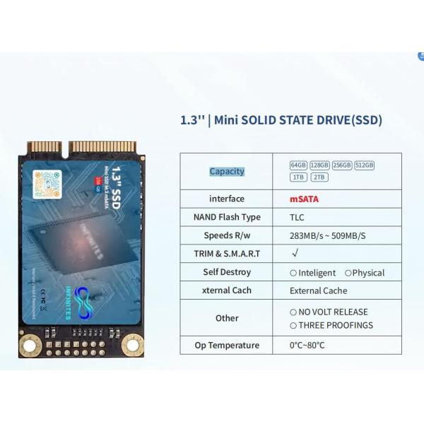 Shenzhen Electronics Tech 512GB 1.3&prime;&prime; Mini Solid State Drive (SSD) Msata 512GB Speeds R/W 283MB/S ~ 509MB/S Capacity 32GB/64GB/128GB/256GB/512GB/1tb/2tb
