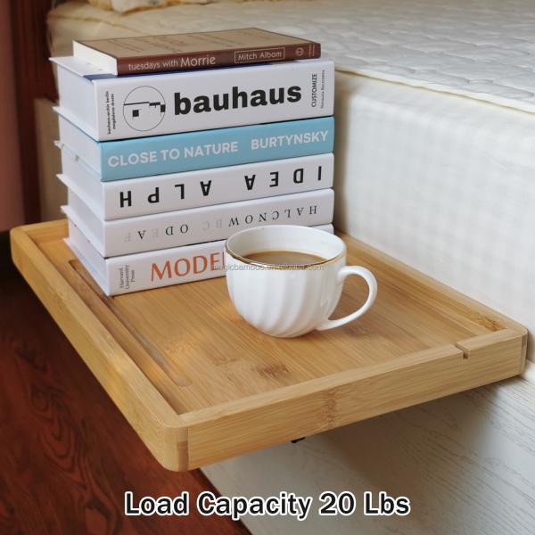 Bamboo Bedside Board Shelf With Mobile Phone Tablet Holder for Other Home Storage Organization