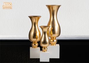 Quality Glossy Gold Fiberglass Decorative Planters Trumpet Shape for sale