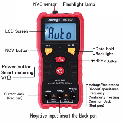 BM15Z Digital Voltage Test Multimeter Handheld Current Amps For Solar Panel