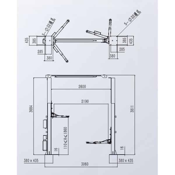 AA4C AA-2PCF50E 2 post lift overhead clearfoor electronic unlock 5.0T 2 stages column