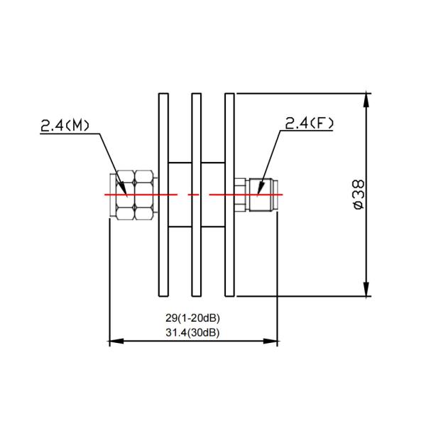 5 W Coaxial Fixed Attenuators DC-50 GHz Connector 2.4 mm