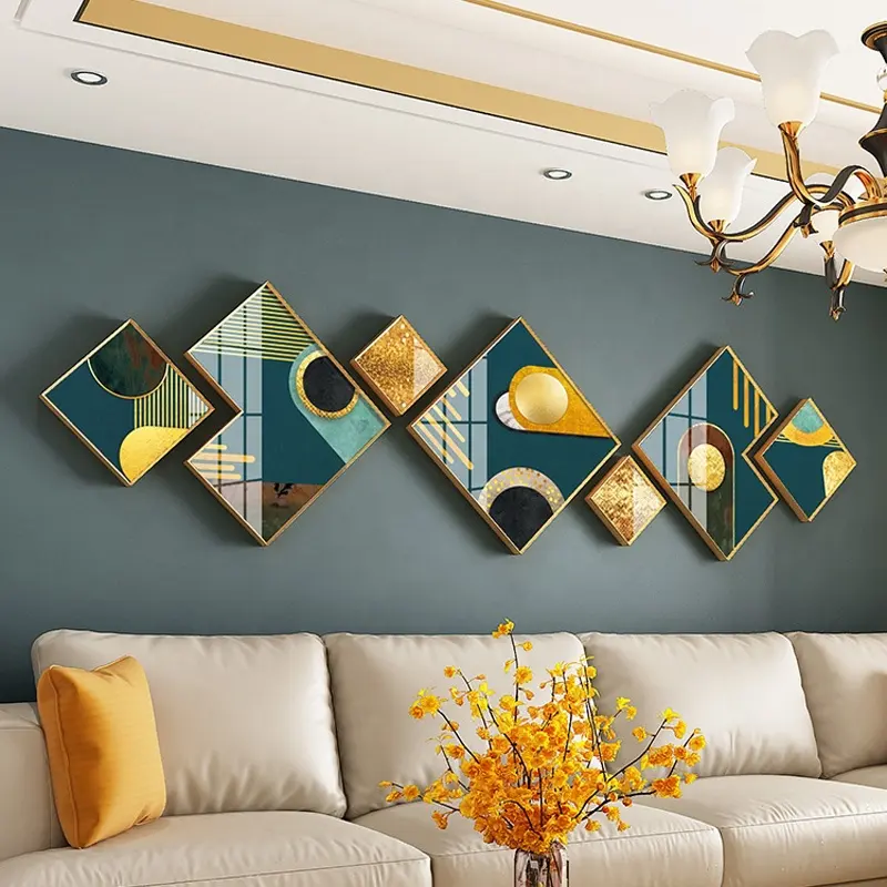 Aluminum Frame Crystal Porcelain Painting Wall Art Japanese Style For Living Room Decor