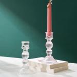6 Inch Color Glass Candle Holder Machine Pressed Crystal Taper Candlestick Holders