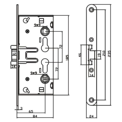 Iron / Zinc Alloy Security Rim Lock Residential Mortise Door Lock Body