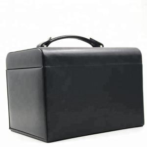Quality Travel Black Luxury Jewelry Box Square Shape With Handle Leather Material for sale