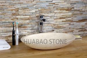 China Custom Unusual Stone Sink Basin , Freestanding Bathroom Sink Shallow Oval Design on sale