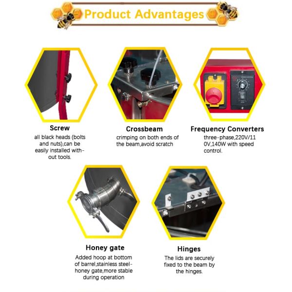 SS201 42cm*26cm Basket 4 Frame Electric Honey Extractor