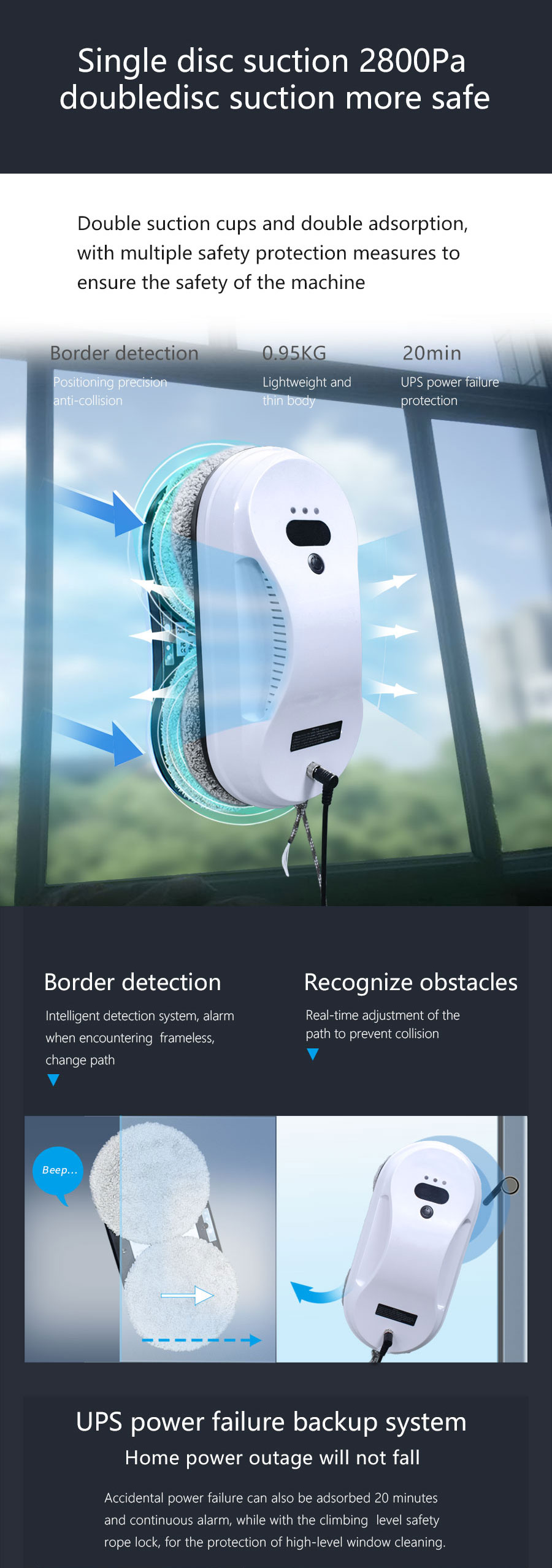 Intelligent Window Cleaner Robot App Controlled Panavox Vacuum 80W Automated Window Cleaner