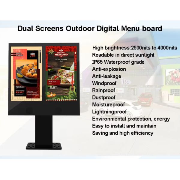 Floor Stand Digital Signage Drive-Thru WiFi LCD Fast Food Marketing Display Self-Service Menu 55 Inch Outdoor Drive Thru Digital Signage