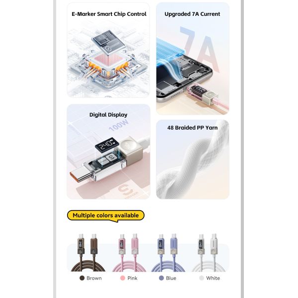 ESSAGER ES-X76 Usb To Type C Fast Charger Cable 100W 7A Android For Oneplus Huawei Oppo Vivio Samsung