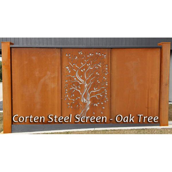 Corten Steel Garden Ornaments Oak Tree Design , Laser Cut Fence Panels