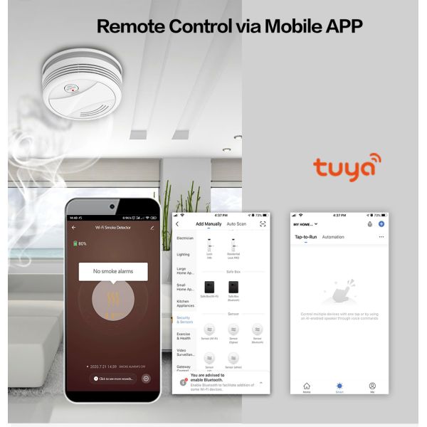 Tuya Smart Home Energy-saving Battery Power Supply Mobile App Push Wifi Smoke Detector
