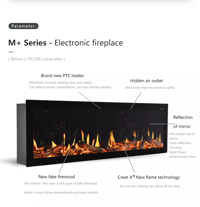 Indoor Wall Mounted Insert LED Electric Fireplace Simulate Log 50in