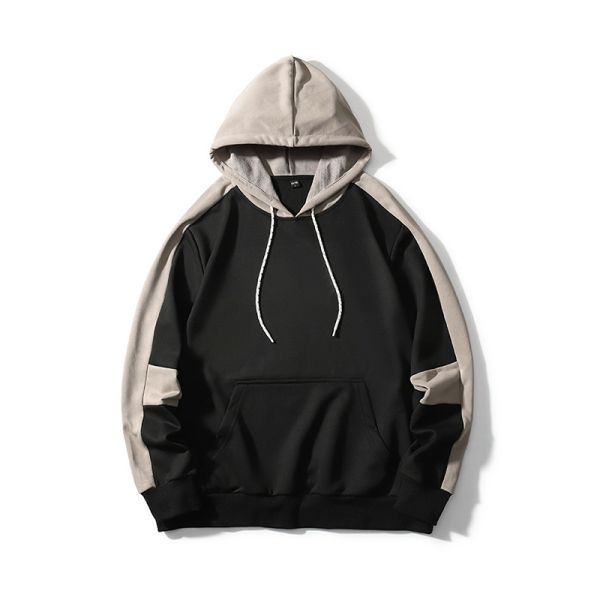 100% Cotton Cool Long Sleeve Sweatshirts Drop Shoulder Color Block Drawstring Hoodie