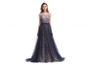 Quality Purple Tulle Fabric Women Prom Party Dress Crystal Sequined Sleeveless for sale