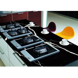 Quality Black Quartz Kitchen Countertops Engineered Stone Slabs Heat Resistance AB8012 for sale